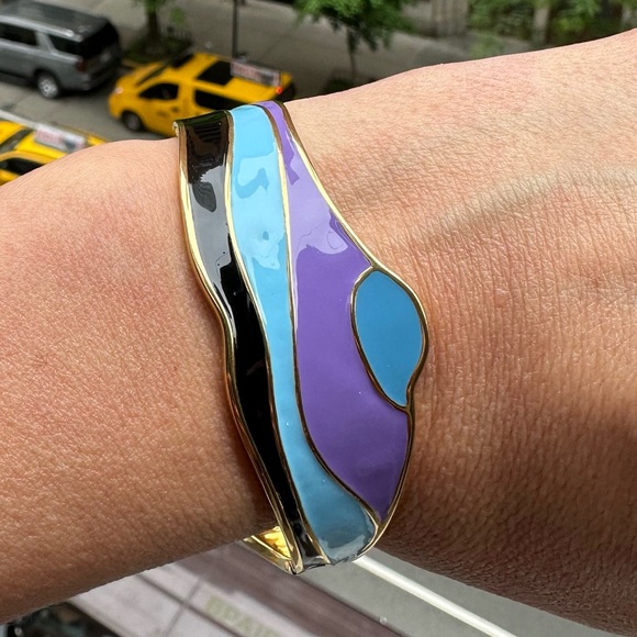 Chloe Jewelry - Rare Chloé Enamel Bangle Bracelet Black, Blue, Violet & Gold Tone Made in Italy